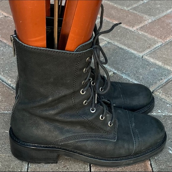 All Saints Black Leather Lace Up Combat Boots Size 38 - Picture 7 of 9